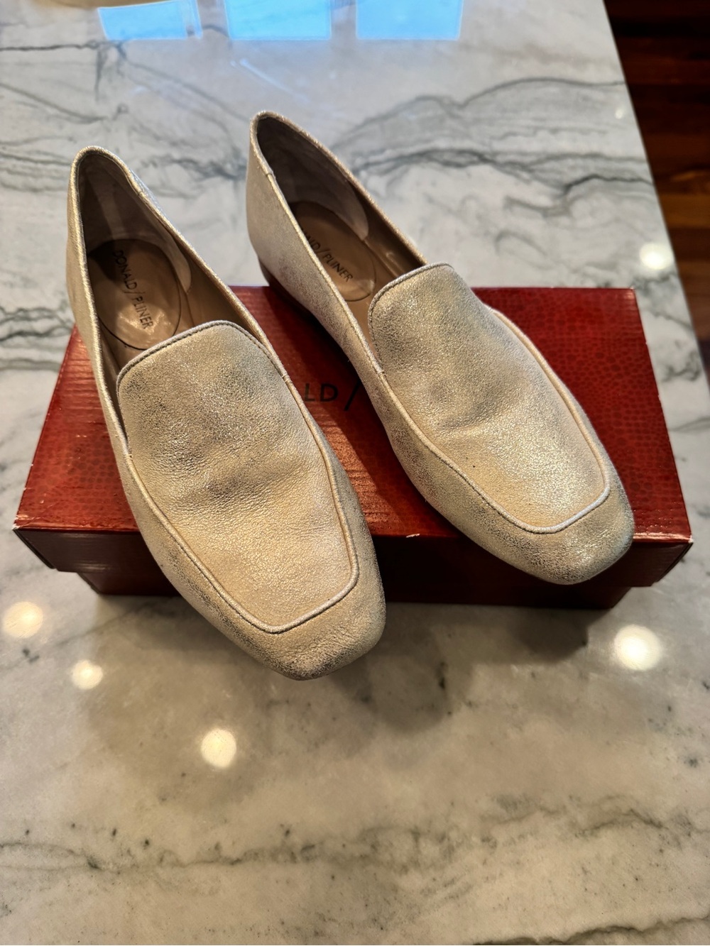 Donald J. Pliner Metallic Beige Suede Loafers